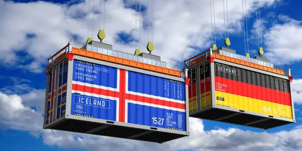 İzlanda ve Almanya 'nın bayraklı konteynırları - 3D illüstrasyon