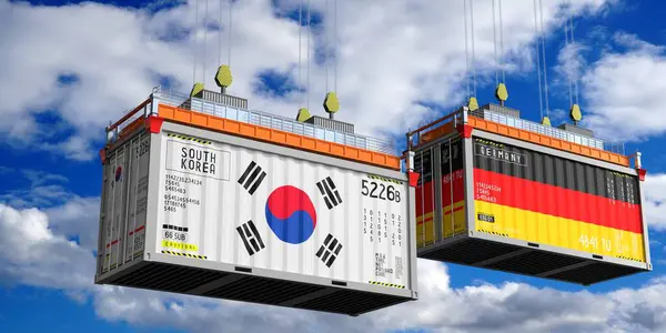 Envío Contenedores Con Banderas Corea Del Sur Alemania Ilustración — Foto de Stock