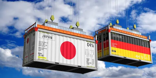 Přepravní Kontejnery Vlajkami Japonska Německa Ilustrace — Stock fotografie
