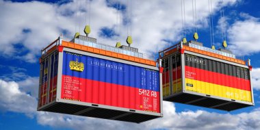 Lihtenştayn ve Almanya bayraklı konteynırlar - 3D illüstrasyon