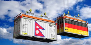 Nepal ve Almanya 'nın bayraklı konteynırları - 3D illüstrasyon