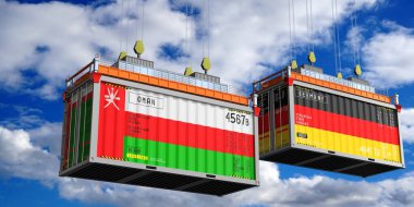 Umman ve Almanya 'nın bayraklı konteynırları - 3 boyutlu illüstrasyon