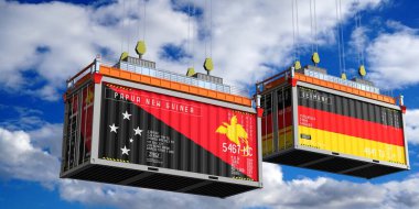 Papua Yeni Gine ve Almanya bayraklı konteynırlar - 3D illüstrasyon