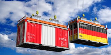 Peru ve Almanya 'nın bayraklı konteynırları - 3D illüstrasyon