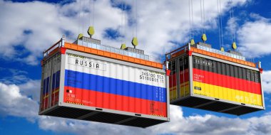Rusya ve Almanya 'nın bayraklı konteynırları - 3D illüstrasyon