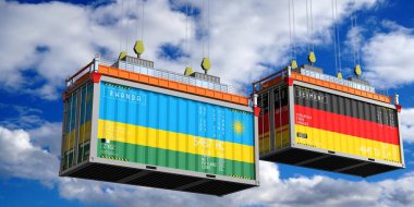 Rwanda ve Almanya bayraklı konteynırlar - 3D illüstrasyon