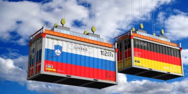 Slovenya ve Almanya bayraklı konteynerler - 3D illüstrasyon