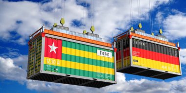 İçinde Togo ve Almanya 'nın bayrakları olan konteynerler - 3D illüstrasyon