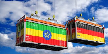 Etiyopya ve Almanya bayraklı konteynırlar - 3D illüstrasyon