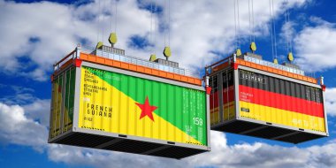 Fransız Guyanası ve Almanya bayraklı nakliye konteynerleri - 3D illüstrasyon