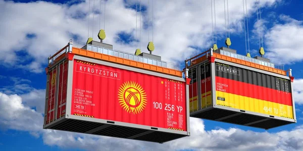 Kırgızistan ve Almanya 'nın bayraklı konteynırları - 3D illüstrasyon
