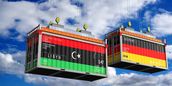 Libya ve Almanya bayraklı konteynerler - 3D illüstrasyon