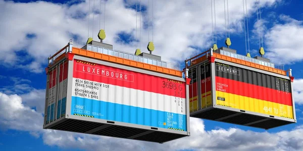 Lüksemburg ve Almanya bayraklı nakliye konteynerleri - 3D illüstrasyon