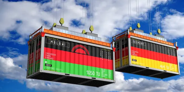 Malawi ve Almanya 'nın bayraklı konteynırları - 3D illüstrasyon
