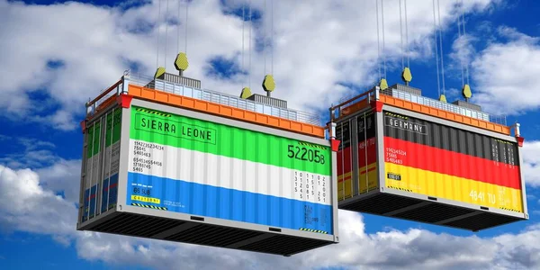 Sierra Leone ve Almanya bayraklı nakliye konteynerleri - 3D illüstrasyon