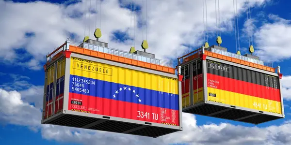 Venezuela ve Almanya 'nın bayraklı konteynırları - 3D illüstrasyon