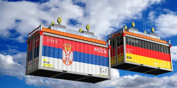 Přepravní Kontejnery Vlajkami Srbska Německa Ilustrace — Stock fotografie