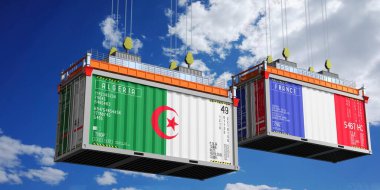 Cezayir ve Fransa bayraklı nakliye konteynerleri - 3D illüstrasyon