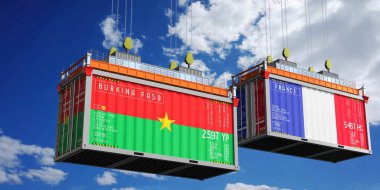 Burkina Faso ve Fransa 'nın bayraklı konteynırları - 3D illüstrasyon