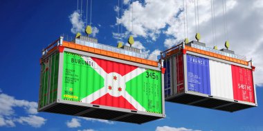 Burundi ve Fransa 'nın bayraklı konteynırları - 3D illüstrasyon