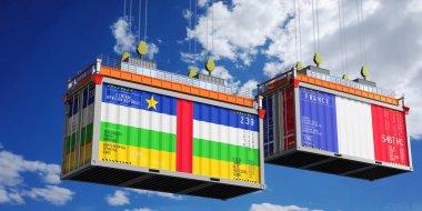 Orta Afrika Cumhuriyeti ve Fransa 'nın bayraklı konteynırları - 3D illüstrasyon