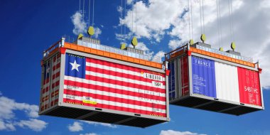 Liberya ve Fransa bayraklı konteynırlar - 3D illüstrasyon