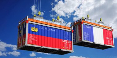 Lihtenştayn ve Fransa bayraklı konteynırlar - 3D illüstrasyon