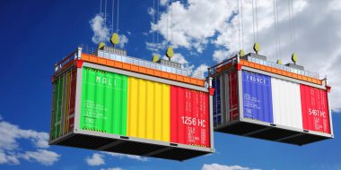 Mali ve Fransa 'nın bayraklı konteynırları - 3D illüstrasyon