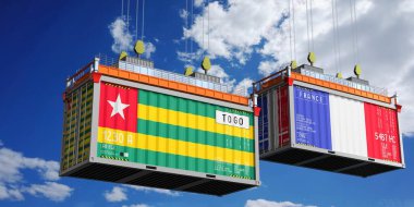 İçinde Togo ve Fransa bayrakları olan konteynırlar - 3D illüstrasyon