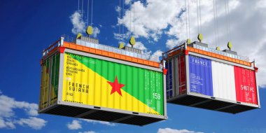 Fransız Guyanası ve Fransa bayraklı konteynırlar - 3D illüstrasyon