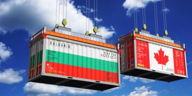 Bulgaristan ve Kanada bayraklı konteynerler - 3D illüstrasyon