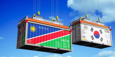 Namibya ve Güney Kore bayraklı konteynırlar - 3 boyutlu illüstrasyon