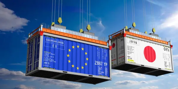 Přepravní Kontejnery Vlajkami Evropské Unie Japonska Ilustrace — Stock fotografie