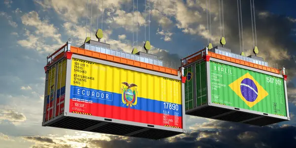 Ecuador Brazília Zászlókkal Ellátott Konténerek Illusztráció — Stock Fotó