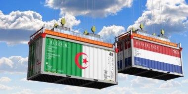 Cezayir ve Hollanda bayraklı konteynırlar - 3 boyutlu illüstrasyon