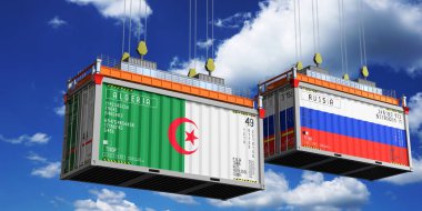 Cezayir ve Rusya bayraklı konteynırlar - 3D illüstrasyon