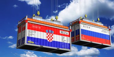 Hırvatistan ve Rusya 'nın bayraklı konteynırları - 3D illüstrasyon