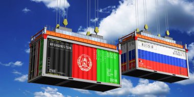 Afganistan ve Rusya 'nın bayraklı konteynırları - 3 boyutlu illüstrasyon
