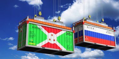 Burundi ve Rusya 'nın bayraklı konteynırları - 3 boyutlu illüstrasyon