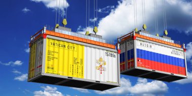 Vatikan ve Rusya 'nın bayraklı konteynırları - 3 boyutlu illüstrasyon