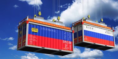 Lihtenştayn ve Rusya bayraklı konteynırlar - 3D illüstrasyon