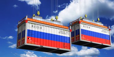 Rusya 'nın bayraklı konteynırları - 3 boyutlu illüstrasyon