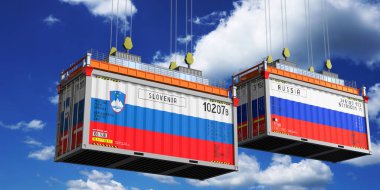 Slovenya ve Rusya bayraklı konteynırlar - 3D illüstrasyon