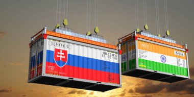 Slovakya ve Hindistan 'ın bayraklı konteynırları - 3D illüstrasyon