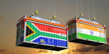 Güney Afrika ve Hindistan 'ın bayraklı konteynırları - 3 boyutlu illüstrasyon