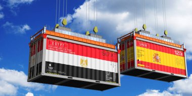 Mısır ve İspanya bayraklı nakliye konteynerleri - 3 boyutlu illüstrasyon