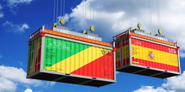 Kongo ve İspanya 'nın bayraklı konteynırları - 3D illüstrasyon