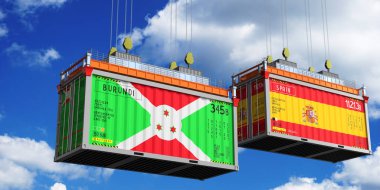 Burundi ve İspanya 'nın bayraklı konteynırları - 3 boyutlu illüstrasyon