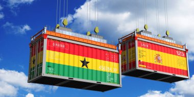 Gana ve İspanya 'nın bayraklı konteynırları - 3D illüstrasyon