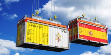 Vatikan ve İspanya 'nın bayraklı konteynırları - 3 boyutlu illüstrasyon